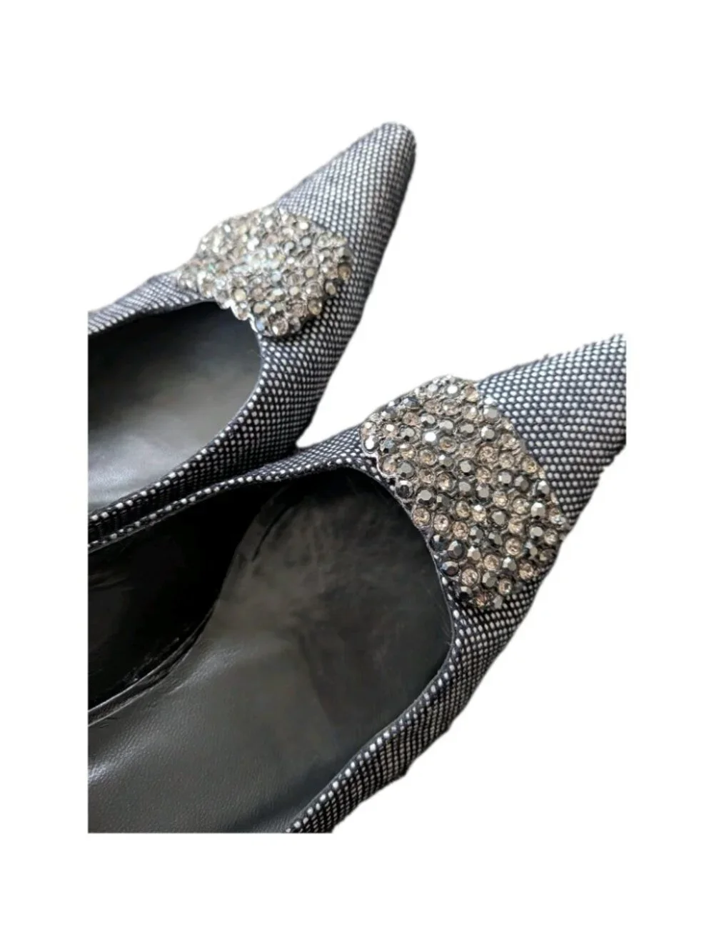 Stuart Weitzman Woven Slingback Heels Womens 7 Crystal Buckle Navy Quiet Luxury